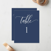 Navy Blue Moderne Minimalistische Tischnummer (Vorderseite/Rückseite Beispiel)