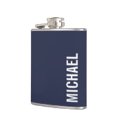 Navy Blue Moderner Minimalistischer Personalisiert Flachmann (Links)