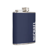 Navy Blue Moderner Minimalistischer Personalisiert Flachmann (Rechts)