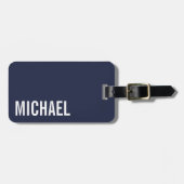 Navy Blue Moderner Minimalistischer Personalisiert Gepäckanhänger (Vorderseite horizontal)