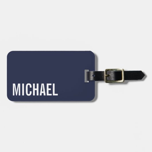 Navy Blue Moderner Minimalistischer Personalisiert Gepäckanhänger (Vorderseite horizontal)