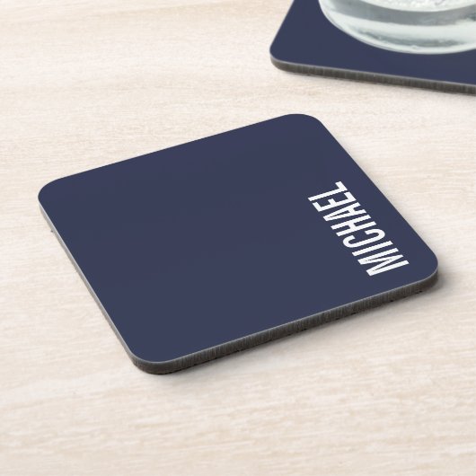 Navy Blue Moderner Minimalistischer Personalisiert Getränkeuntersetzer (Linke Seite)