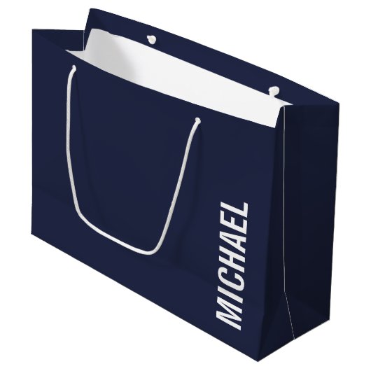 Navy Blue Moderner Minimalistischer Personalisiert Große Geschenktüte (Vorderseite Schrägansicht)