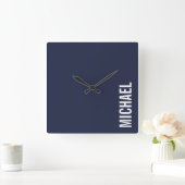 Navy Blue Moderner Minimalistischer Personalisiert Quadratische Wanduhr (Zuhause)