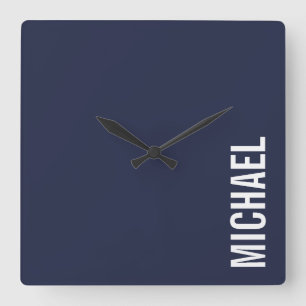 Navy Blue Moderner Minimalistischer Personalisiert Quadratische Wanduhr