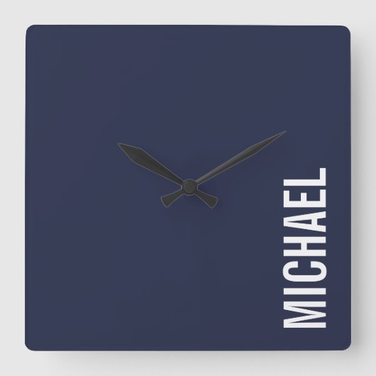 Navy Blue Moderner Minimalistischer Personalisiert Quadratische Wanduhr (Vorderseite)