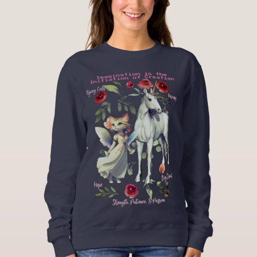 (Navy Blue) modische, trendige Einhornkatzen Sweatshirt (Vorderseite)