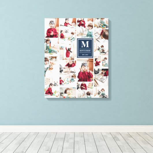 Navy Blue Monogram 19 Bilder FotoCollage Leinwanddruck (Insitu (Holzboden))