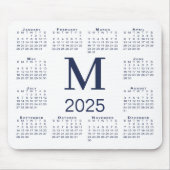 Navy Blue Monogram 2025 Kalender auf Weiß Mousepad (Vorne)