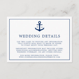 Navy Blue Monogram Anchor Nautical Wedding Begleitkarte