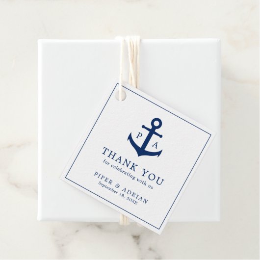 Navy Blue Monogram Anchor Nautical Wedding Geschenkanhänger (Beispiel)