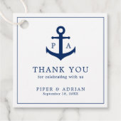 Navy Blue Monogram Anchor Nautical Wedding Geschenkanhänger (Vorderseite)