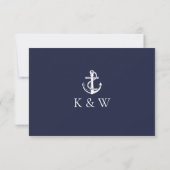 Navy Blue Monogram Anchor Nautical Wedding RSVP Karte (Rückseite)