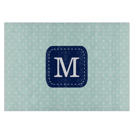 Navy Blue Monogram auf Minenhintergrund Schneidebrett (Vorderseite)