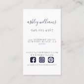 Navy Blue Monogram Beruflich Floral Wappen Visitenkarte (Rückseite)