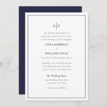 Navy Blue Monogram - Bride Wedding Einladungen