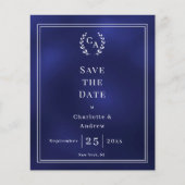 Navy blue monogram budget wedding Save the Date  Flyer (Vorne)