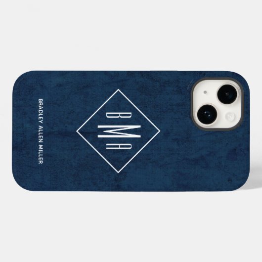 Navy Blue Monogram Case-Mate iPhone Hülle (Rückseite (Horizontal))