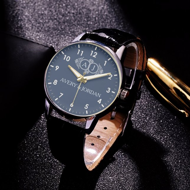  Navy Blue Monogram Couple name Armbanduhr (Von Creator hochgeladen)