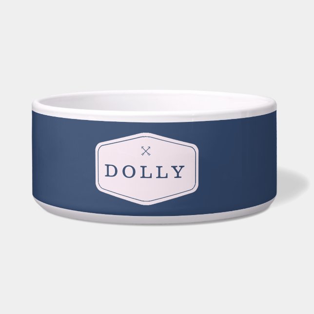 Navy Blue Monogram Dog Bowl Napf (Vorderseite)
