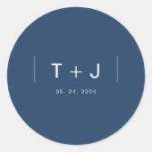 Navy Blue Monogram Double Line Hochzeitsticker Runder Aufkleber (Vorderseite)
