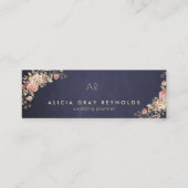 Navy Blue Monogram Elegant Floral Wedding Planner Mini Visitenkarte (Vorderseite)