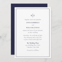 Navy Blue Monogram - Familien Hochzeitseinladungen