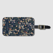 Navy Blue Monogram Floral Luggage Tag Gepäckanhänger (Vorderseite (Horizontal))
