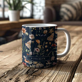 Navy Blue Monogram Floral Tasse