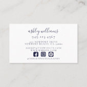 Navy Blue Monogram Floral Wappen Beruflich Visitenkarte (Rückseite)