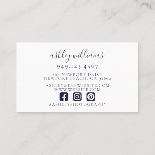 Navy Blue Monogram Floral Wappen Beruflich Visitenkarte (Rückseite)