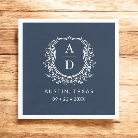 Navy Blue Monogram Floral Wedding Wappen Serviette
