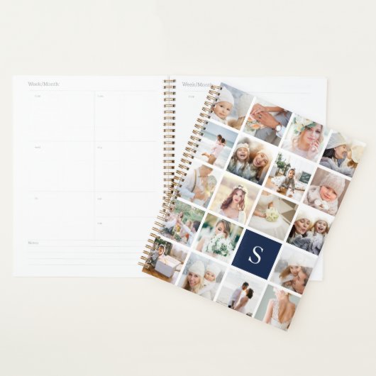 Navy Blue Monogram Foto Collage Planer (Anzeige)