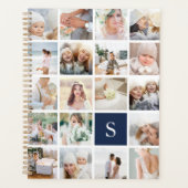 Navy Blue Monogram Foto Collage Planer (Vorderseite)