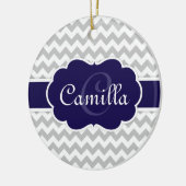 Navy Blue Monogram Grey Zickzack Pattern Keramikornament (Links)
