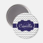 Navy Blue Monogram Grey Zickzack Pattern Magnet (Vorderseite/Rückseite)