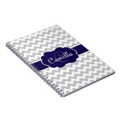 Navy Blue Monogram Grey Zickzack Pattern Notizblock (Rechte Seite)