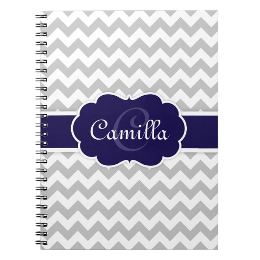 Navy Blue Monogram Grey Zickzack Pattern Notizblock (Vorderseite)