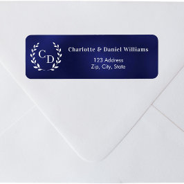 Navy blue monogram initials wreath return address
