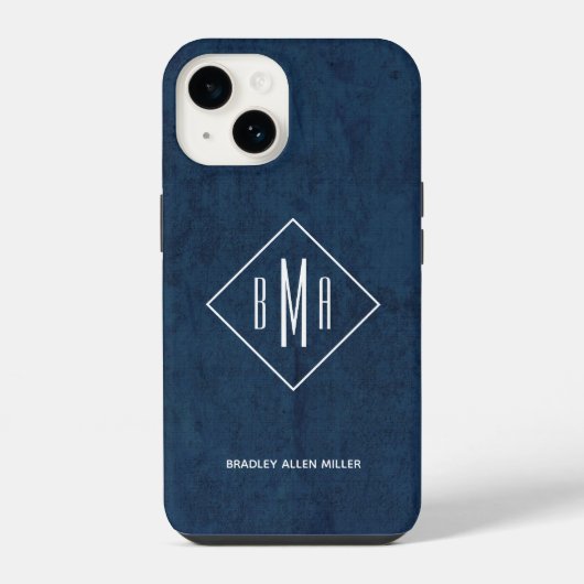 Navy Blue Monogram iPhone Hülle (Rückseite)