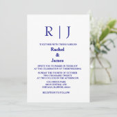 Navy Blue Monogram Minimal Simple Elegant Wedding Einladung (Stehend Vorderseite)