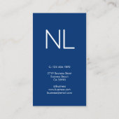 Navy Blue Monogram Minimalistic White Vertikal Visitenkarte (Rückseite)
