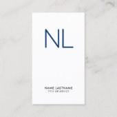 Navy Blue Monogram Minimalistic White Vertikal Visitenkarte (Vorderseite)