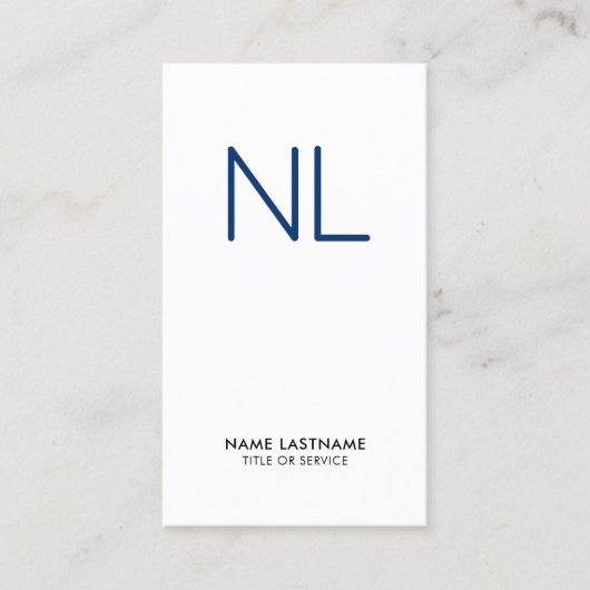 Navy Blue Monogram Minimalistic White Vertikal Visitenkarte (Vorderseite)