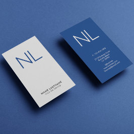 Navy Blue Monogram Minimalistic White Vertikal Visitenkarte