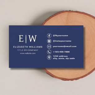 Navy Blue Monogram Minimalistisch Social Media Ico Visitenkarte