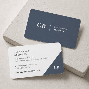 Navy Blue Monogram Modern Minimal einfach Visitenkarte