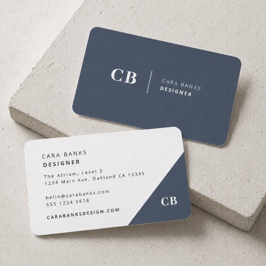 Navy Blue Monogram Modern Minimal einfach Visitenkarte