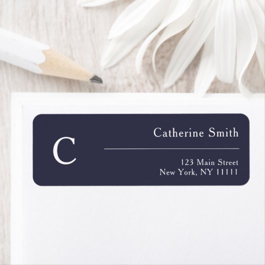 Navy Blue Monogram Modern Return Address Label (Insitu)