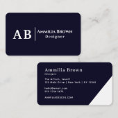 Navy Blue Monogram | Modernes Minimalistisches Des Visitenkarte (Vorne/Hinten)